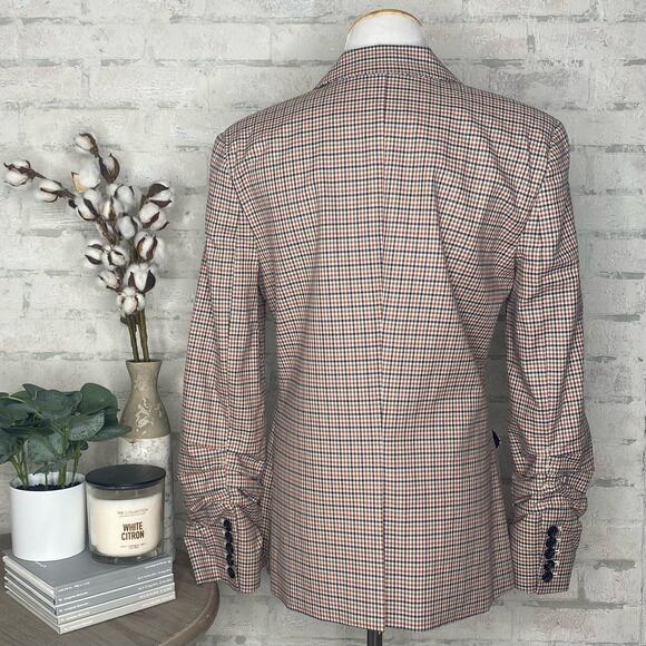 1. State | Blue & Orange Ruched Sleeve Open Front Blazer - Picture 3 of 5